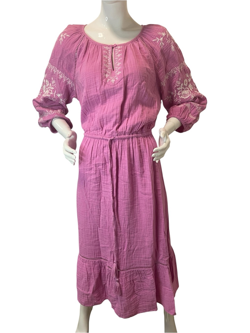 Style & Co. Pink Embroidered Peasant Midi Dress